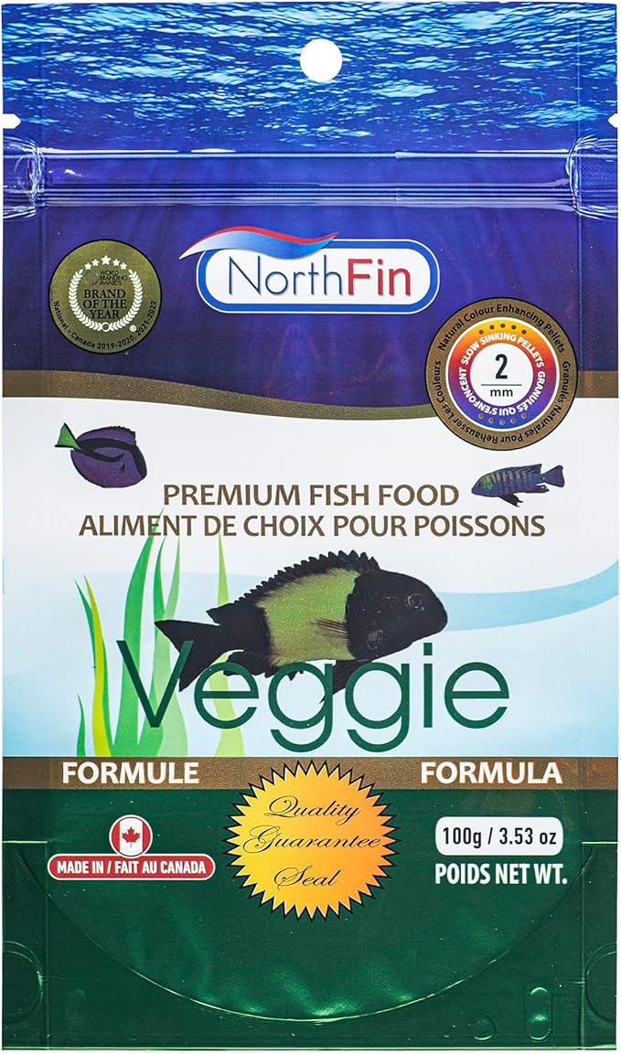 Northfin Veggie Fish Food Formula – Slow Sinking Pellets for Herbivorous Fish (2mm, 100g) | Premium Organic Kelp-Based Diet with Spirulina & Astaxanthin for Enhanced Color & Digestive Health