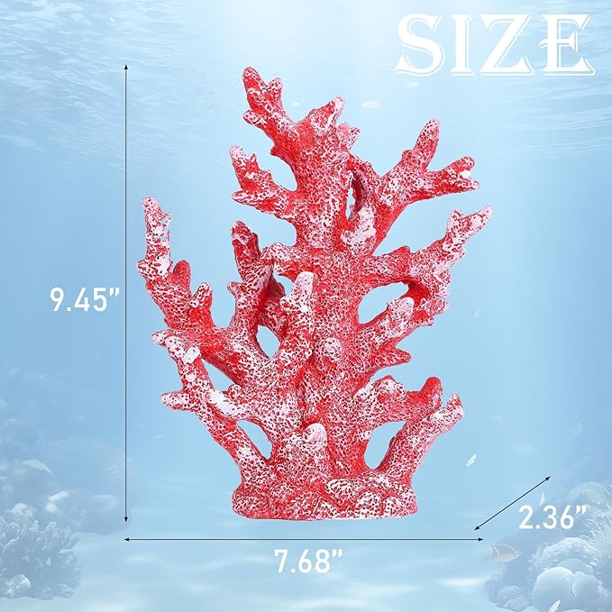 Artificial Coastal Dorm Fish Aquarium Coral Ornament Decor Realistic Aquatic Plant Marine Themed Gifts for Beach Coastal, Living Room, Bathroom- Red