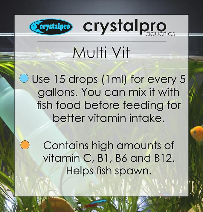 Crystalpro Multi VIT 4.22 Oz - Balanced MultiVitamin Supplement for Freshwater Fish - Healthy Water Conditions for Freshwater Aquariums (125 ml)