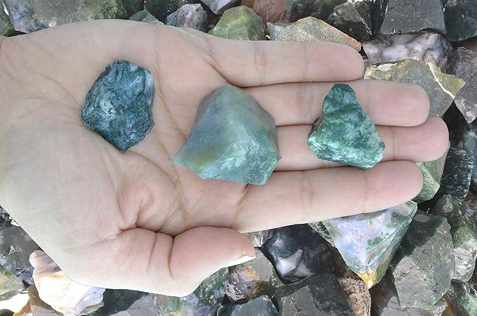 Fantasia Materials: 3 lbs Green Moss Agate Rough Stones from India