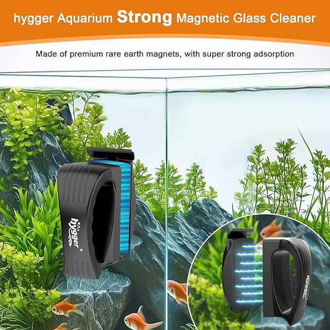 hygger Magnetic Fish Tank Cleaner, Aquarium Glass Cleaner with Algae Scraper Blade, Floating Scrubber Brush Magnet Cleaning Tool for 0.1-0.2 Inch Thick Glass Freshwater and Saltwater Tank, S