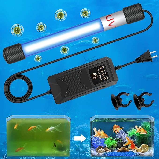 5W Timer UV Aquarium Clean Light Algae Removal Fish Tank LED Light Green Clean Waterproof for Pond Tank