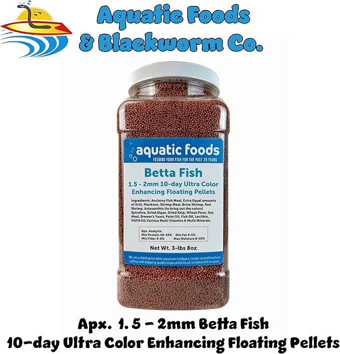 Betta Fish Ultra Red Color Enhancing 1.5mm-2mm Floating Pellets. Color Enhancing in 10-Days for Juvenile and Adult Bettas…3-lbs 8oz Large Jar