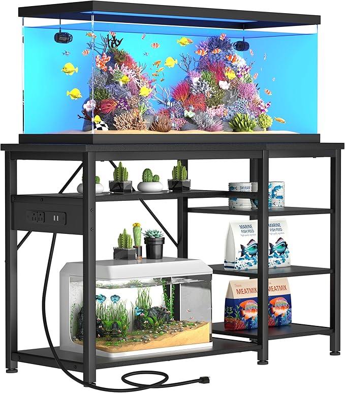 GRLEAF 20-40 Gallon Aquarium Stand: 800LB Capacity, Built-In Power Outlets, 3-Tier Shelves for Fish Tank Accessories Storage, Heavy-Duty Steel/Wood Hybrid for Fish & Reptile Tanks | Excludes Tank