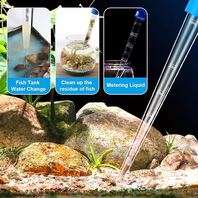 WEAVERBIRD Manual Fish Tank Water Changer Aquarium Dropper, 30ml Aquarium Clean Pipette Dropper, Fish Tank Cleaning Waste Remover, Aquarium Gravel Cleaning Straw, Blue