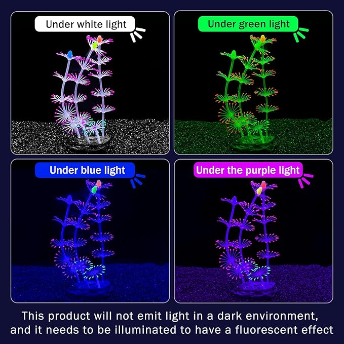 Soft Silica Gel Moves Naturally with Water Flow, Aquarium Decorations Glow in The Dark, Glowing Coral Ornaments for Fish Tank Decorations (Pink, Cymbidium)