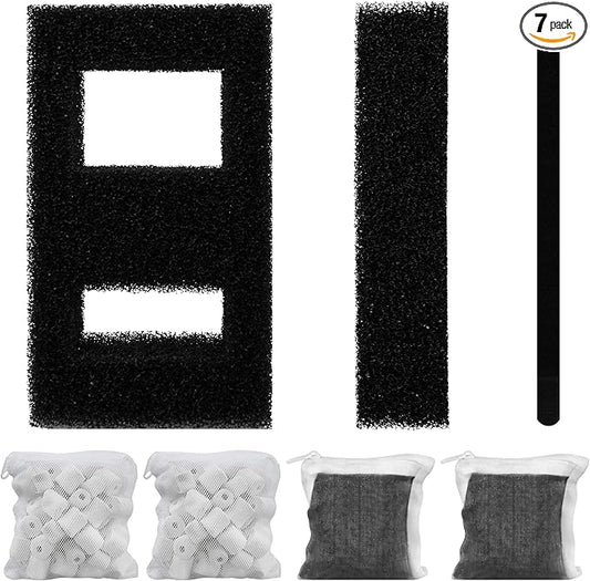 2 Set Aquarium Filter Media for Fluval SPEC, Betta, EVO and Flex Desktop Aquarium,Includes 2 Carbon Filter Refills, 2 Foam Filter, 2 Ceramic Rings & 1 Filter Cord