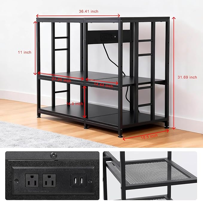 FAHKNS 40 50 Gallon Aquarium Stand 36x18 Inch Heavy Duty 750lbs Capacity, 3-Tier Black Adjustable Shelf Steel Frame Fish Tank Stand with Power Outlet Suitable for Home Office