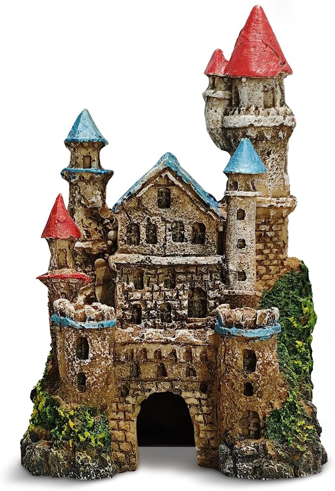 Aquarium Castle Decor – Resin Medieval Fish Tank Decorations with Hiding Holes, Betta Fish Tank Accessories Ornaments, Large Aquarium Decor, Gift for Kids & Fish Lovers