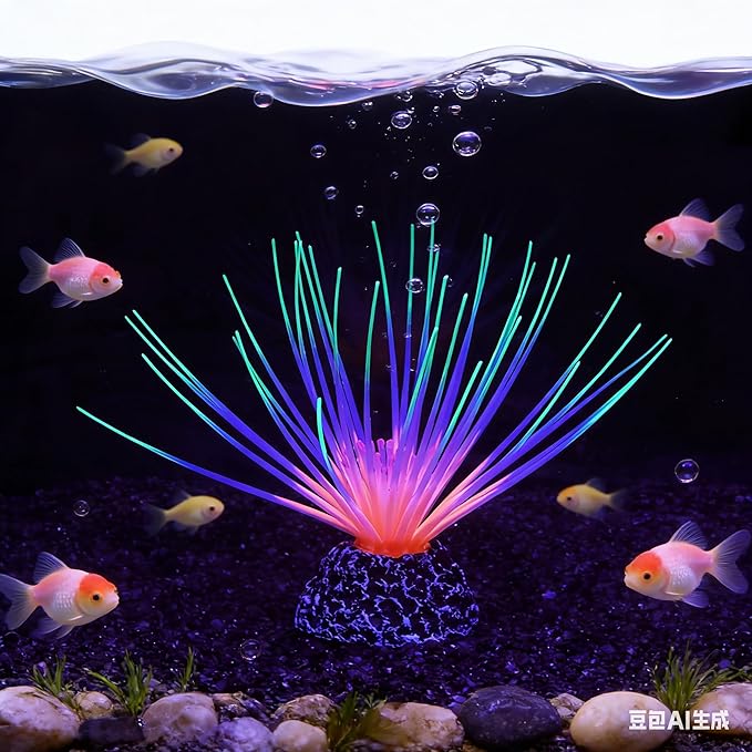Glowing Effect Aquarium Fish Tank Decorations, Silicone Artificial Aquarium Plants Ornament Glow in the Dark, Small Fish Tank Decor Accessories for Aquarium Landscaping(Green)