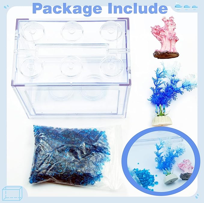 Small Betta Fish Tank, Stackable Mini Fish Tank Aquarium Tank Kit, 3/5 Gallon Rectangular Fish Bowl with Aquarium Gravel Decoration, Tiny Cube Tank for Seaweed Balls Sea Monkeys