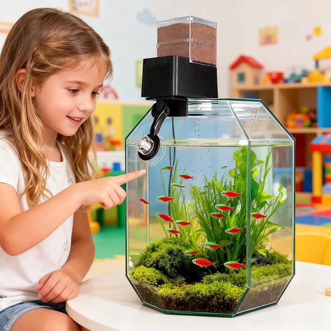 Automatic Fish Tank Feeder, with 5-Speed Airtight Dispensing, 21x11x8cm, Auto Fish Feeding Machine, Aquarium Feeding Device, Smart Timer Function, for Home Tanks, Ponds, Turtles, Betta, Shrimp