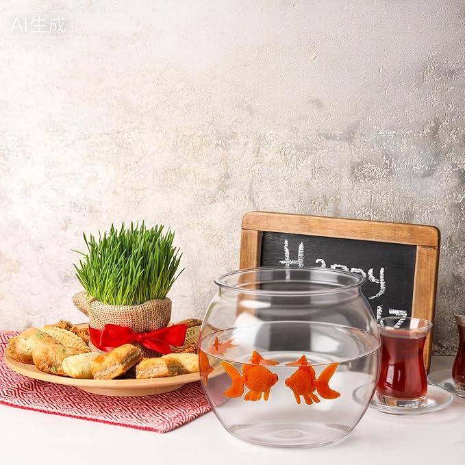 Bokon Nowruz Decorations Set Include 16 oz Plastic Fish Bowl with 3 Fake Plastic Goldfish Floating Aquarium Decor Gold Fish Tank Accessories for Nowruz Mahi Haftseen New Year Table Decoration