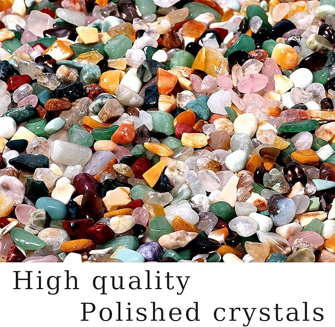 Crystal Chips Bulk, Tumbled Gemstone Chips Bulk, Poshlished Healing Crystals, for DIY Projects,Vase Filler, Succulent Soil, Potting Mix, Garden Decor, Aquarium & Fish Tank Gravel (Mixed，1Pound)