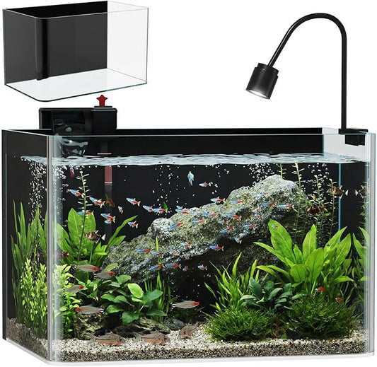 10 Gallon Hot-Bent Black-Back Fish Tank, Aquarium Fish Tank,Easy to Maintain Small Aquarium for Betta/Goldfish/Snails/Shrimp and Aquatic Planting, Perfect for Home, Office, and Decor