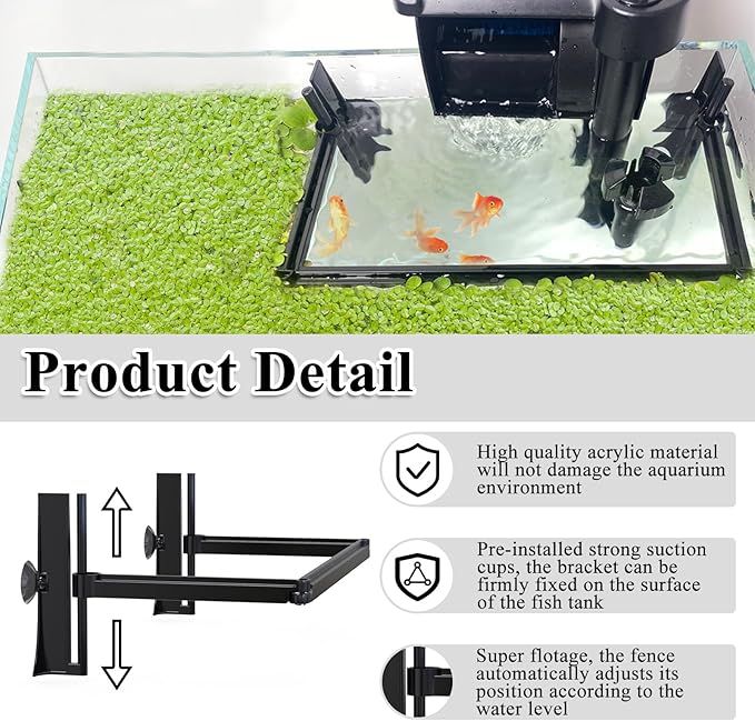 Pryitier Aquarium Floating Plant Barrier, Floating Plant Corral Self Adjusts to Water Level Fish Tank Fence Keeps the Floaters Away from the Filter