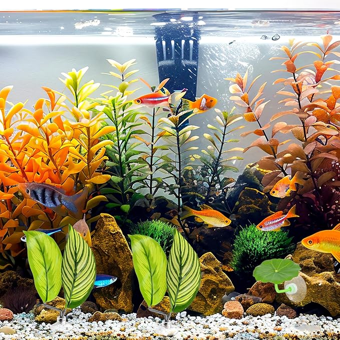 5 Pcs Fish Tank Accessories Aquarium Shrimp Hideout Betta Toys Betta Leaf Hammock Toys Set Plastic Aquarium Plants that Won’T Damage Fishtail Hideout with Spare Suction Cup for Smallfish