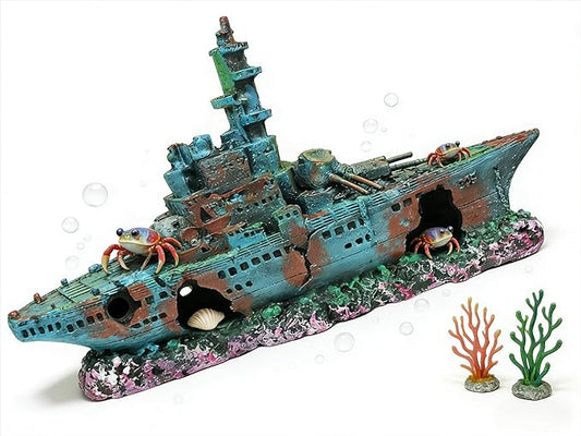 Eco-Friendly Resin Aquarium Shipwreck Decor, Realistic Sunken Ship Fish Tank Ornament, Safe Hideout & Landscaping Accessory for Betta Fish, Freshwater and Saltwater Aquariums