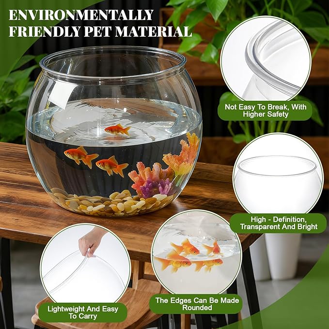 Geelin 7 Gallon Plastic Fish Tank Large Bowl Shatterproof with Crystal Clear Clarity for Terrarium, Flower Vase Centerpiece Gift for Fish Lovers (Round)