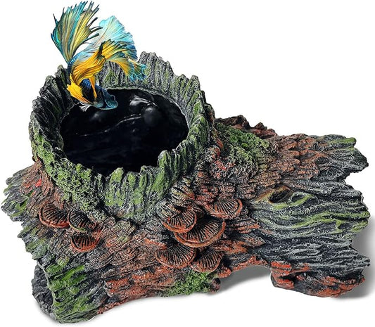 Aquarium Decor - Large Hollow Bark Hiding Cave,Resin Reptile Hideout for Bearded Dragons,Fish Tank Hideout with Realistic Scales Texture, Lizard,Gecko,Turtle, Snake,Beta Fish,Plecos Aquatic Pet