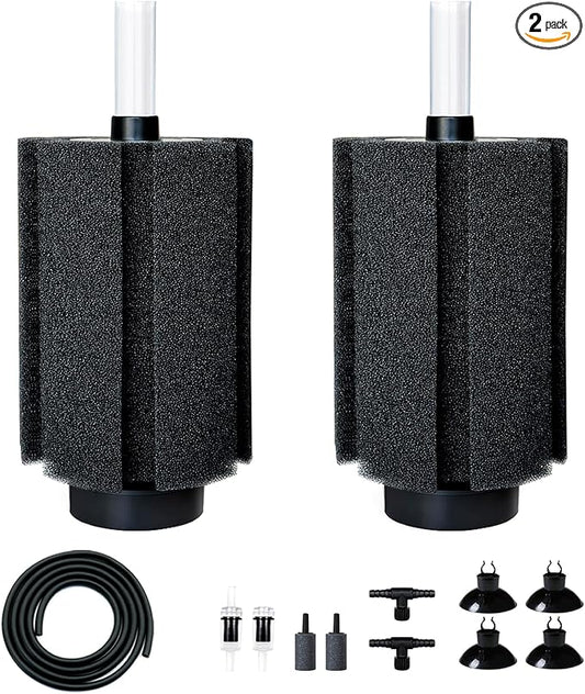 100-120 Gal Large Aquarium Sponge Filter with Air Stone and Ceramic Media,2 Pack Quiet Fish Tank Filters fit Breeding Fry Betta Shrimp Fish Tank
