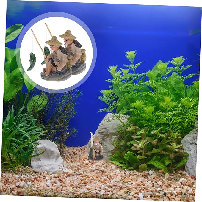 Alipis 2pcs Fisherman Statue Aquarium Ornament Fishing Figurines for Fish Tank Garden Decor Sand Table Decoration Safe for Random Colors