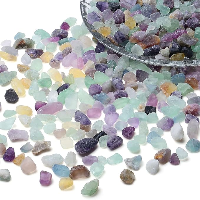 LAIDANLA Fluorite Crushed Stone Crystal Chips Bulk Natural Gemstones Healing Reiki Crystals Mini Quartz Vase Filler Aquarium Gravel 0.55lb
