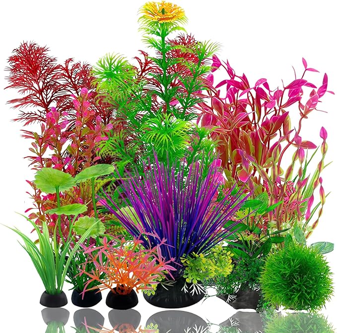 Aquarium Decorations Plants, 12Pcs Artificial Fish Tank Plants with Assorted Sizes (5-24cm), Fish Tank Accessories Fish Tank Decor, Aquarium Decor Fish Tank Plastic Plants