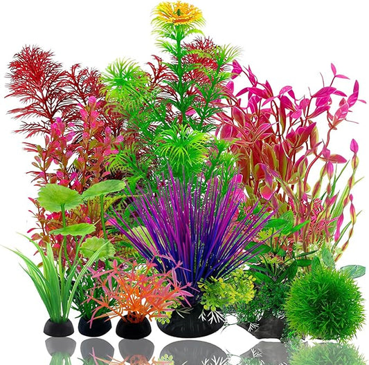 Aquarium Decorations Plants, 12Pcs Artificial Fish Tank Plants with Assorted Sizes (5-24cm), Fish Tank Accessories Fish Tank Decor, Aquarium Decor Fish Tank Plastic Plants