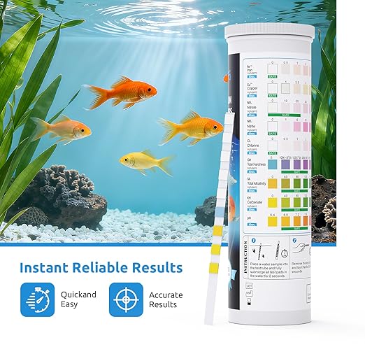 SEAOURA 9-in-1 Aquarium Test Kit for Fish Tanks - 65 Strips Water Testing Strips for Aquariums & Ponds Accurate Testing Iron，Copper，Nitrate，Nitrite，Chlorine，Hardness，Alkalinity，Carbonate，pH