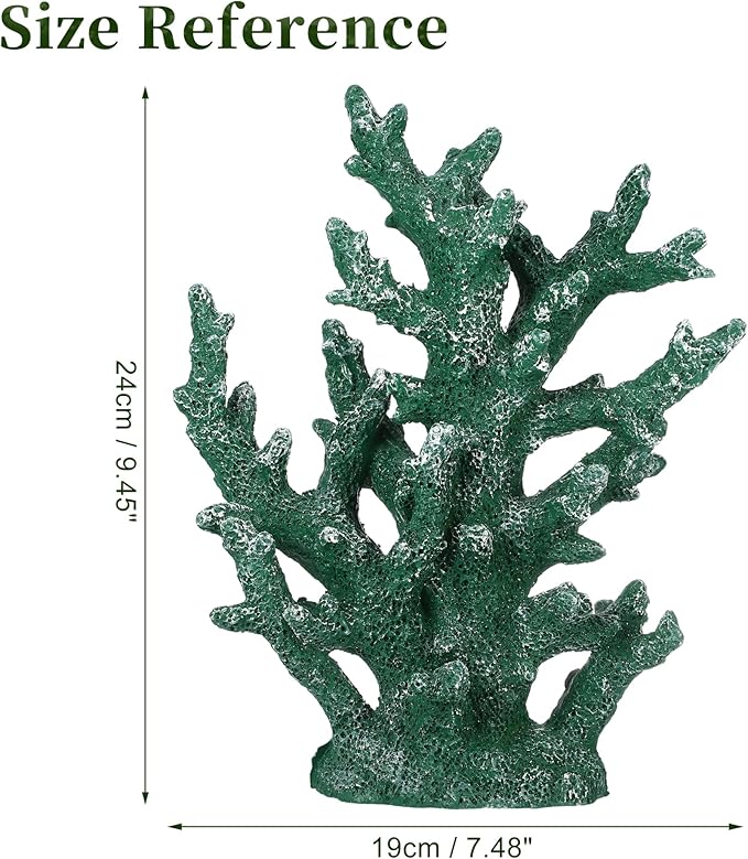 Artificial Coral Decor for Aquarium, Resin Ornaments and Statue Home Decor, 7.48"x2.36"x9.45", Green