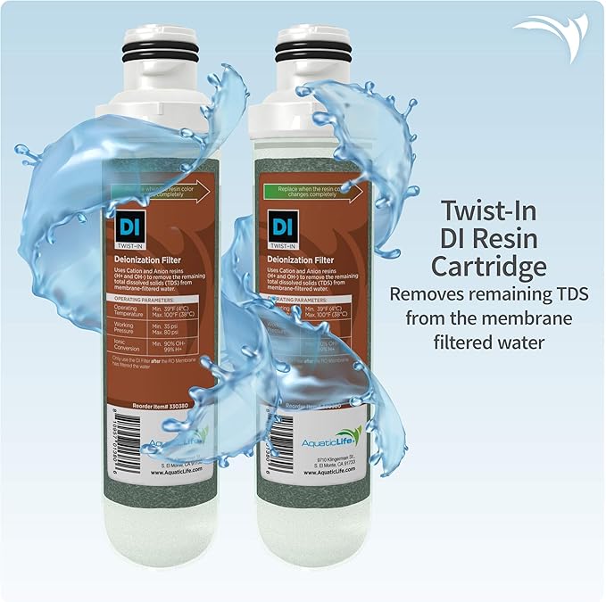 Aquatic Life Twist-In Reverse Osmosis Aquarium Water Filter Replacement Cartridge Pack, Includes Sediment, Carbon Block, and Deionization Resin Filters for 3 and 4-Stage RO/DI System
