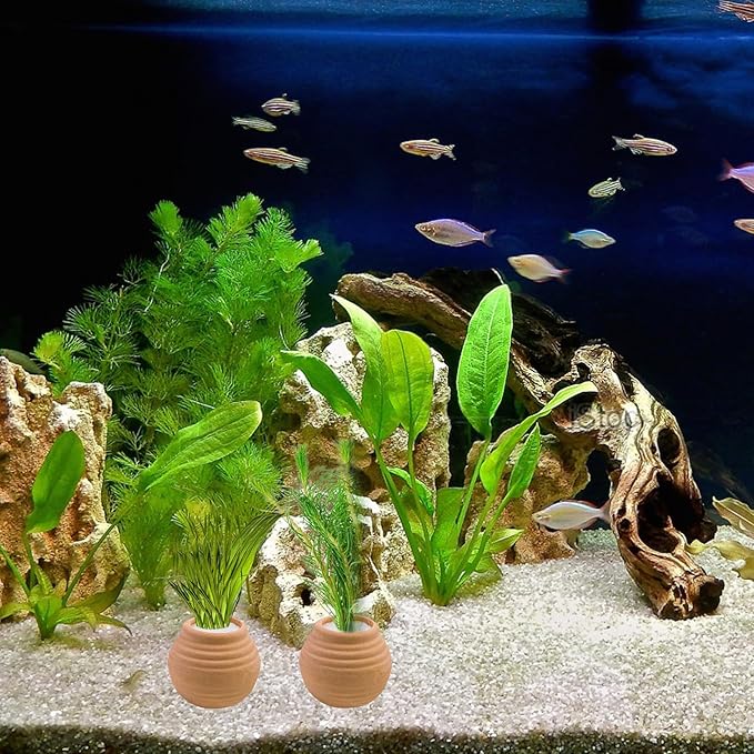 4 Pack Aquatic Plants Fixed Ring Set, Anti-Floating Ceramic Planter for Fixing Water Plants, Aquarium Decoration Fish Tank Accessories Landscaping Ornaments, Red