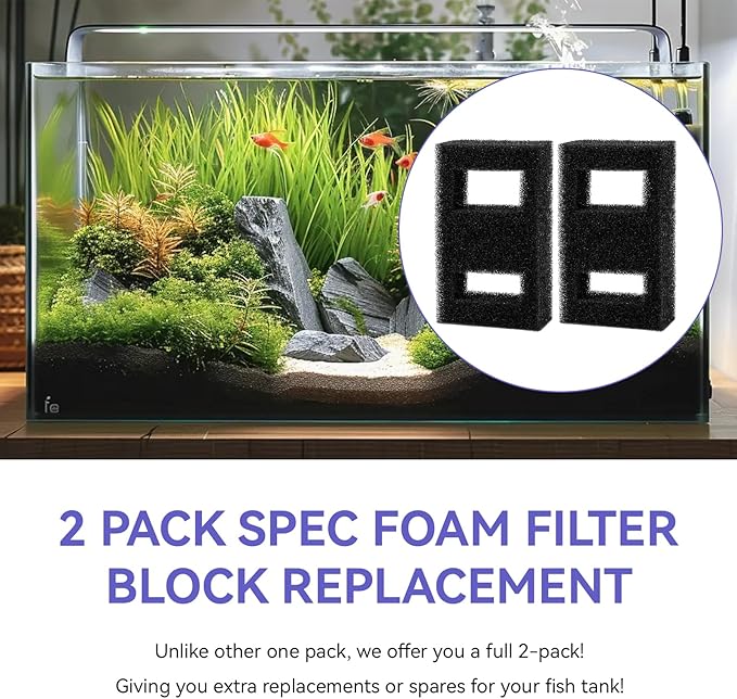 A1376 Spec Foam Filter Block Replacement for Fluval Aquarium Filter Media, for Fluval Spec Fish Tank - High Density Foam Block Insert Replacement for Large Breed Aquarium - 2 Pack