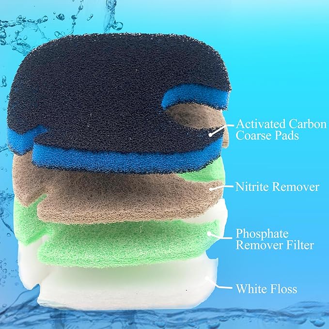 PurifyLogix Replacement Canister Filter Pads Compatible with AMOSIJOY 172/225/265GPH Aquarium External Filter, 6 White Floss & 2 Coarse Pads & 1 Phosphate Remover Filter & 1 Nitrite Remover (10 Pcs)