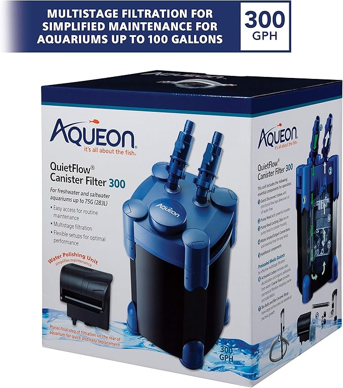 Aqueon QuietFlow Aquarium Fish Tank Canister Filter For 55-100 Gallon Aquariums
