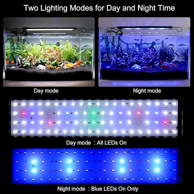 WaterRebirth LED Aquarium Light, Full Spectrum Fish Tank Led Light with Aluminum Alloy Shell Extendable Brackets (48-54 in)
