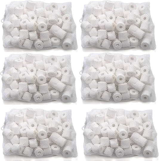 TOPZEA 6 Lb Aquarium Filter Media Ceramic Rings, Premier Bio Filter Medias with Zipper Mesh Bags for Koi Pond, Canister, Fish Tank Filter, Pure White