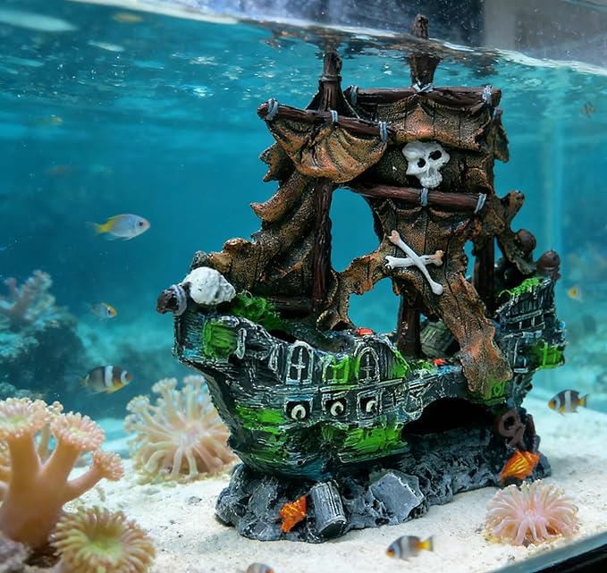 M2cbridge Antique Roman Column Ruins European Castle Aquarium Decorations Fish Tank Hideout Rocks (Pirate Shipwreck)