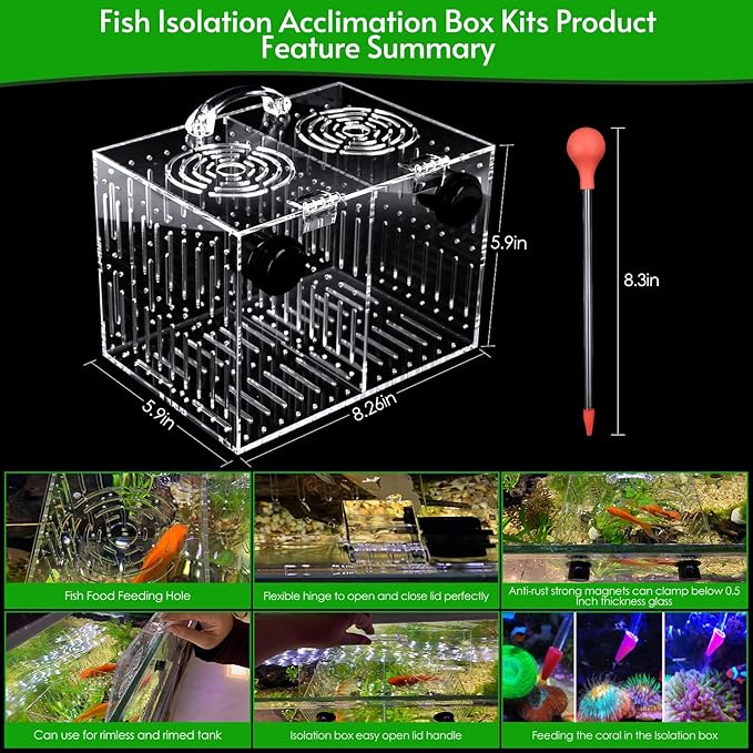 Magnet Acclimation Box for Saltwater Fish Quarantine Aquarium Isolation Box for Aquarium Fish Anemone Reef Coral
