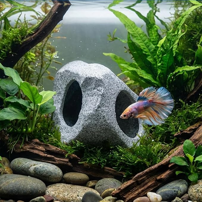 Premium Beta Fish Tank Decor, Beta Fish Tank Decorations, Betta Fish Tank Accessories, Fish Rocks Hiding, Playing, Resting Spots - Avoid Aggressive Behavior (Alien)