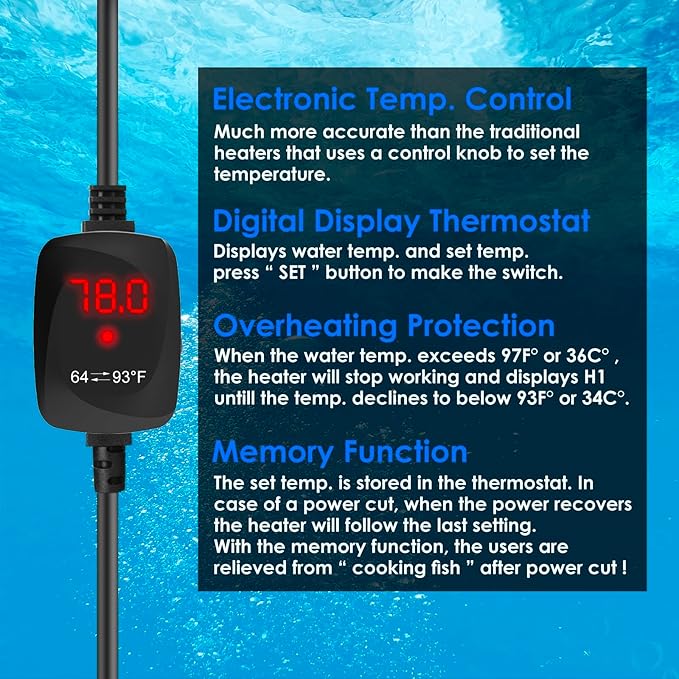 Aquarium Heater 100W Super Small Fish Tank Heater with Digital Display Thermostat, Alumina Ceramic Betta Tank Heater Turtle Heater for 10-20 Gallon Tanks