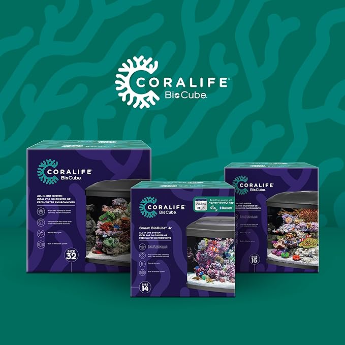 Coralife SMART BioCube Jr, Aquarium Kit, Wi-Fi and Bluetooth Compatible, for Saltwater and Freshwater Environments, 14 Gallons