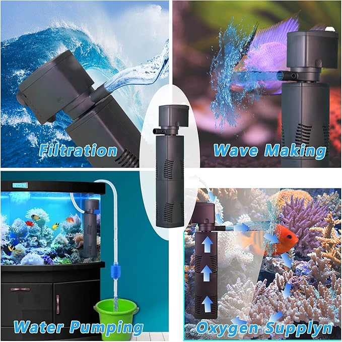 TEPU Fish Tank Filter for 100-200 Gallon, Small Pond Filter 420GPH, 4 in 1 Large Aquarium Filter and Powerful Water Pump, Fish Tank Pond Oxygen Supply and Wave Maker