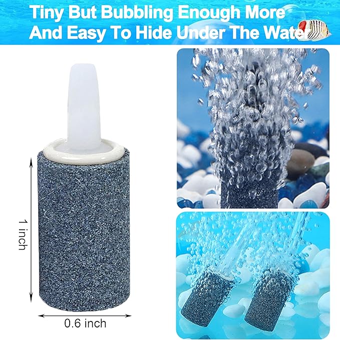 20 Pack Aquarium Air Stones - Air Pump Accessories of 1 Inch Cylinder Fish Tank Air Stone Aerator Bubble Diffuser for Nano Air Pumps Fish Tanks and Small Buckets