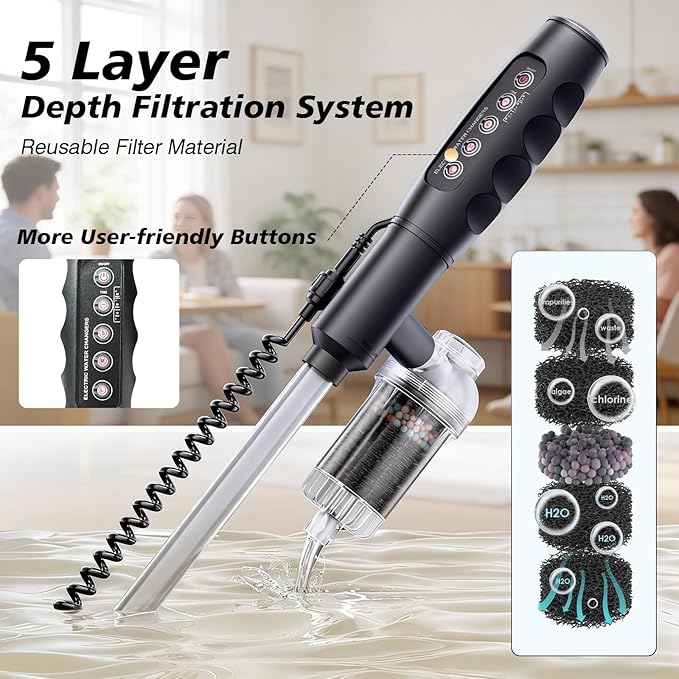 AKKEE Aquarium Vacuum Gravel Cleaner Handle Control, 8 in 1 Multifunctional 36W Electric Fish Tank Cleaner Vacuum for Automatic Water Change, Wash Sand, Water Circulation and Timed Off