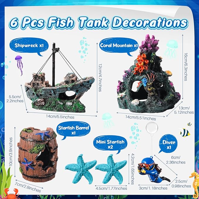 Zeyune 15 Pcs Fish Tank Decorations Mountain Ornament Broken Barrel Sunken Ship Artificial Seaweed Water Plants Colorful Coral Reef for Fish Bowl Aquarium Decor(Purple)