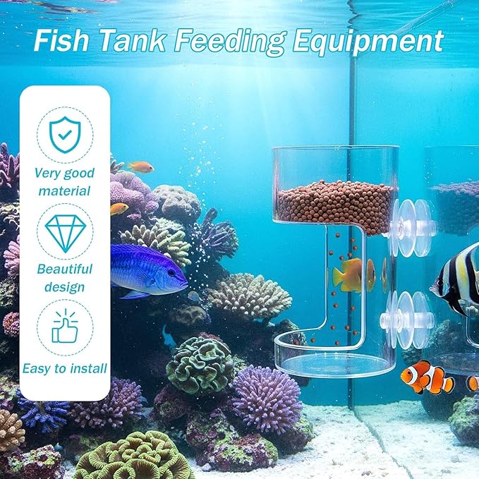 ZALYDRIFish Food Feeder, Aquarium Feeding Tray with Suction Cup, Acrylic Feeding Tube Fish Food Box, Aquarium Accessory breeding Box, with one Cute Moon Animal PVC Floating Toy