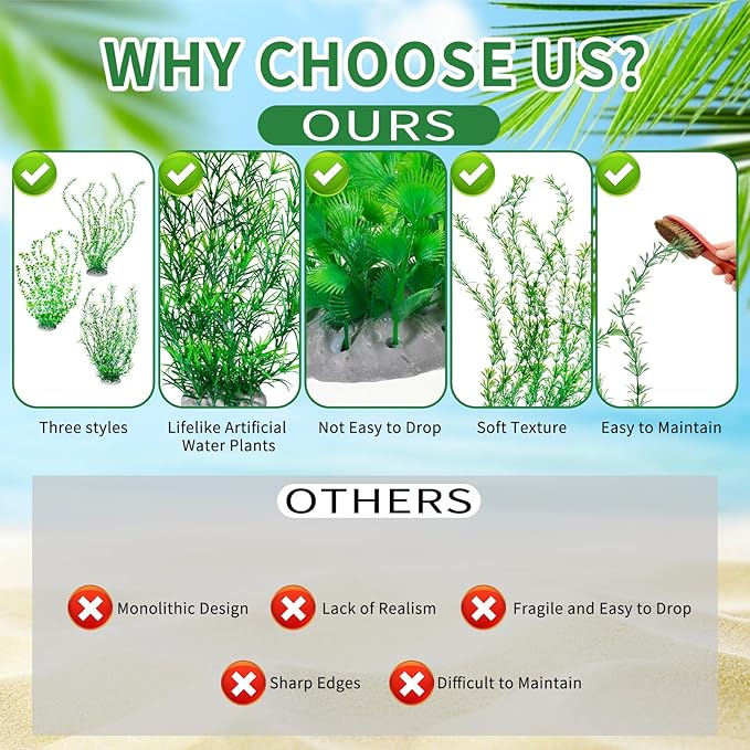 Qianyu 3 Pack Aquarium Plastic Decor Fish Tank Decorations Tall Artificial Green Grass Cluster Extra Large 23.6 Inch Underwater Plants Bendable Fish Tank Plants for Freshwater and Saltwater Tanks