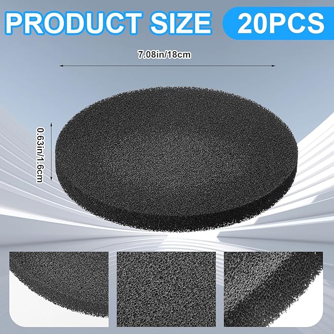 Timgle 20 Pcs Fx4 Carbon Filter Pads Carbon Foam Compatible with Fluval Fx5/ Fx6 Canister Filter Replacement Impregnated Pads 7 Inch